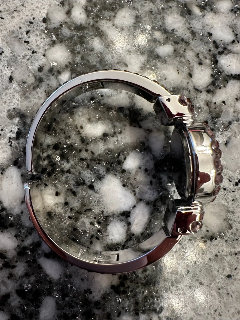 Peugeot Silver-Tone Watch with Pink Crystal Bracelet